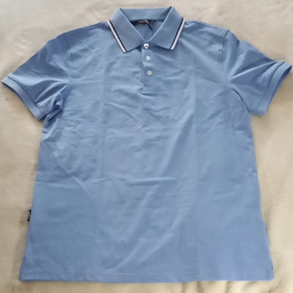 Magna Man Men's MEDIUM Light Blue Polo Shirt with Contrast Trim NWT